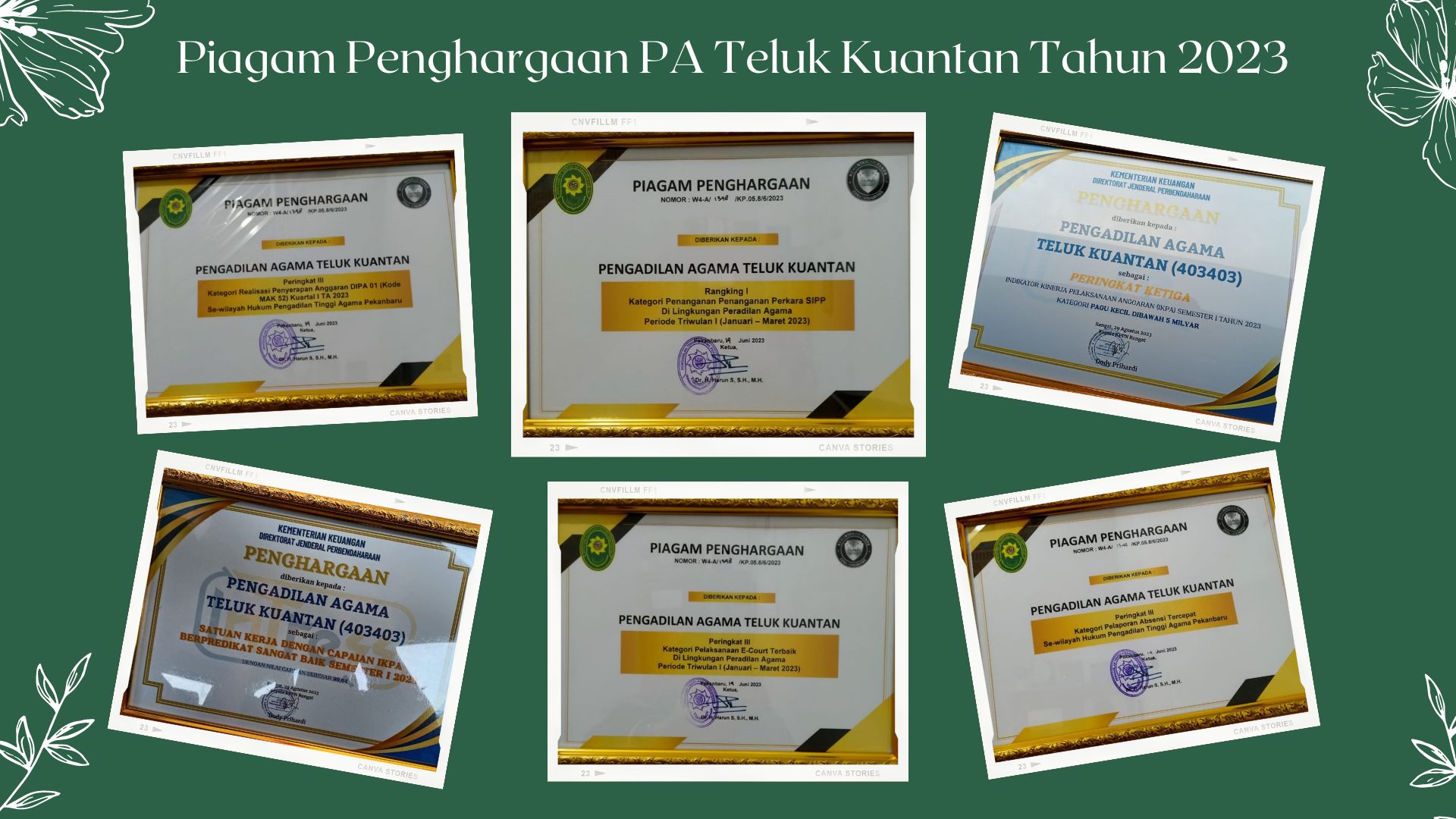 Piagam Penghargaan PA Teluk Kuantan Tahun 2023